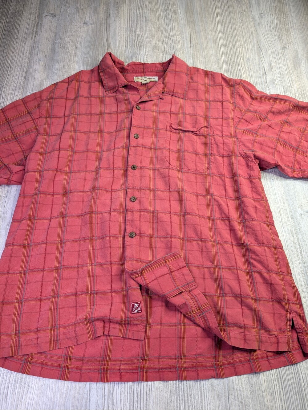 Tommy Bahama Y2K vintage red plaid silk button-down shirt, size XL